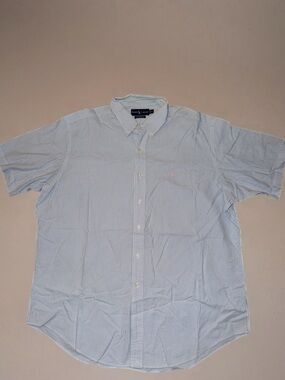 Vintage Ralph Lauren Men’s Blue Stripe Short-Sleeve Button-Down Shirt